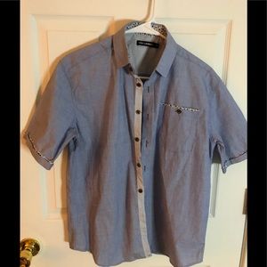 Ted Lapidus, short sleeve, button down shirt, size 14, light blue,